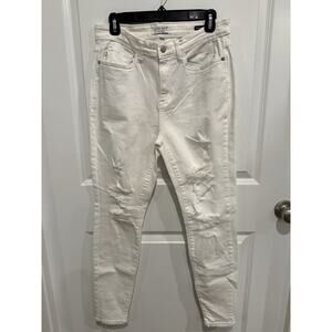 Judy Blue Jeans Women's 11/30 White Skinny Fit Distressed Stretch Denim